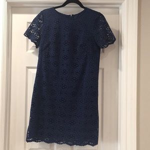 Navy lace print shift dress